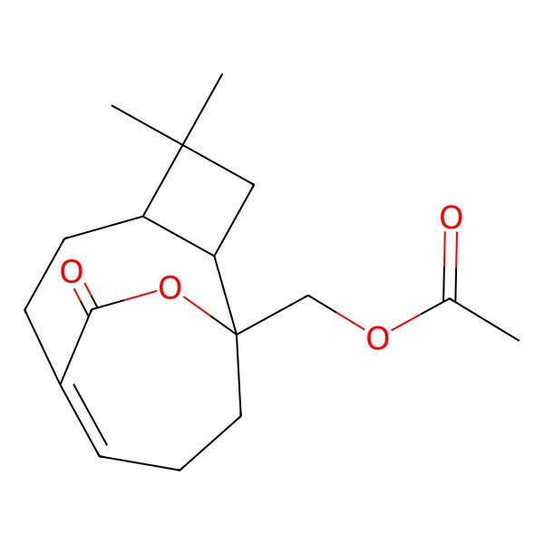 2D Structure of (4,4-Dimethyl-13-oxo-12-oxatricyclo[6.3.2.02,5]tridec-8-en-1-yl)methyl acetate