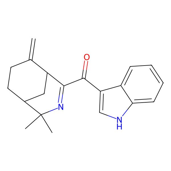 2D Structure of (4,4-Dimethyl-8-methylene-3-azabicyclo[3.3.1]non-2-en-2-yl)(1H-indol-3-yl)methanone