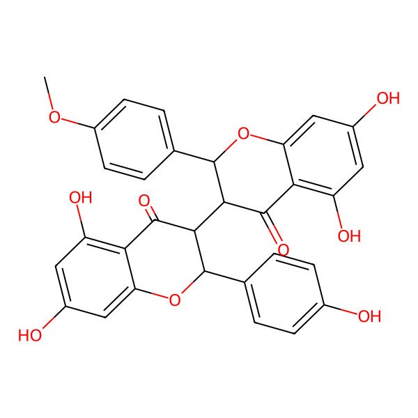 2D Structure of (2R,3S)-3-[(2S,3S)-5,7-dihydroxy-2-(4-methoxyphenyl)-4-oxo-2,3-dihydrochromen-3-yl]-5,7-dihydroxy-2-(4-hydroxyphenyl)-2,3-dihydrochromen-4-one