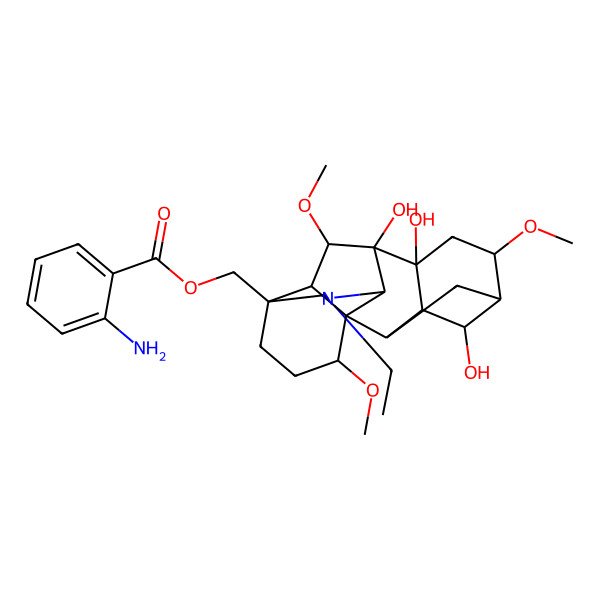 2D Structure of [(1S,2R,3R,4S,5S,6S,8R,9S,10S,13S,16R,17R,18S)-11-ethyl-4,8,9-trihydroxy-6,16,18-trimethoxy-11-azahexacyclo[7.7.2.12,5.01,10.03,8.013,17]nonadecan-13-yl]methyl 2-aminobenzoate