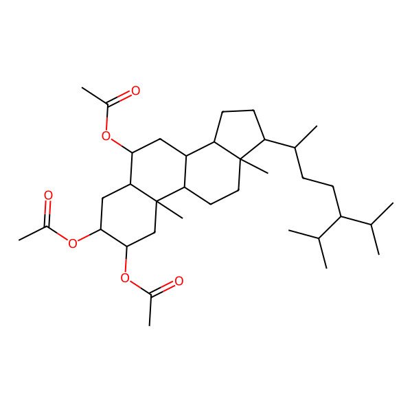 2D Structure of [(2S,3S,5S,6S,8S,9S,10R,13R,14S,17R)-2,3-diacetyloxy-10,13-dimethyl-17-[(2R)-6-methyl-5-propan-2-ylheptan-2-yl]-2,3,4,5,6,7,8,9,11,12,14,15,16,17-tetradecahydro-1H-cyclopenta[a]phenanthren-6-yl] acetate