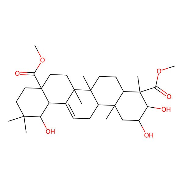 2D Structure of Dimethyl 2,3,12-trihydroxy-4,6a,6b,11,11,14b-hexamethyl-1,2,3,4a,5,6,7,8,9,10,12,12a,14,14a-tetradecahydropicene-4,8a-dicarboxylate