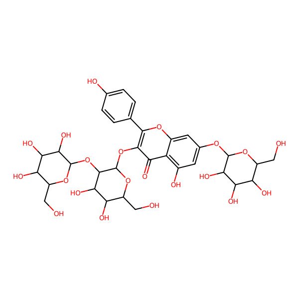 2D Structure of 3-[(2R,3R,4S,5S,6R)-4,5-dihydroxy-6-(hydroxymethyl)-3-[(2S,3R,4S,5S,6R)-3,4,5-trihydroxy-6-(hydroxymethyl)oxan-2-yl]oxyoxan-2-yl]oxy-5-hydroxy-2-(4-hydroxyphenyl)-7-[(2S,3R,4S,5S,6R)-3,4,5-trihydroxy-6-(hydroxymethyl)oxan-2-yl]oxychromen-4-one