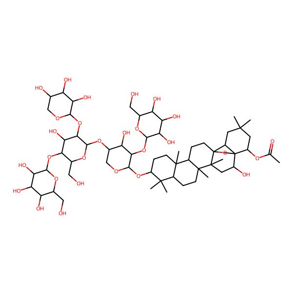 2D Structure of [(1R,2R,4S,5R,8R,10S,13R,14R,17S,18R,22S)-2-hydroxy-10-[(2S,3R,4S,5S)-4-hydroxy-5-[(2R,3R,4S,5S,6R)-4-hydroxy-6-(hydroxymethyl)-5-[(2S,3R,4S,5S,6R)-3,4,5-trihydroxy-6-(hydroxymethyl)oxan-2-yl]oxy-3-[(2S,3R,4S,5R)-3,4,5-trihydroxyoxan-2-yl]oxyoxan-2-yl]oxy-3-[(2S,3R,4S,5S,6R)-3,4,5-trihydroxy-6-(hydroxymethyl)oxan-2-yl]oxyoxan-2-yl]oxy-4,5,9,9,13,20,20-heptamethyl-24-oxahexacyclo[15.5.2.01,18.04,17.05,14.08,13]tetracosan-22-yl] acetate