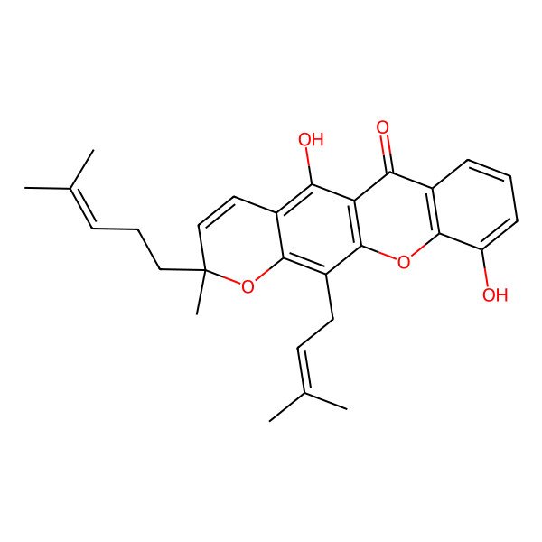 2D Structure of (2R)-5,10-dihydroxy-2-methyl-12-(3-methylbut-2-enyl)-2-(4-methylpent-3-enyl)pyrano[3,2-b]xanthen-6-one