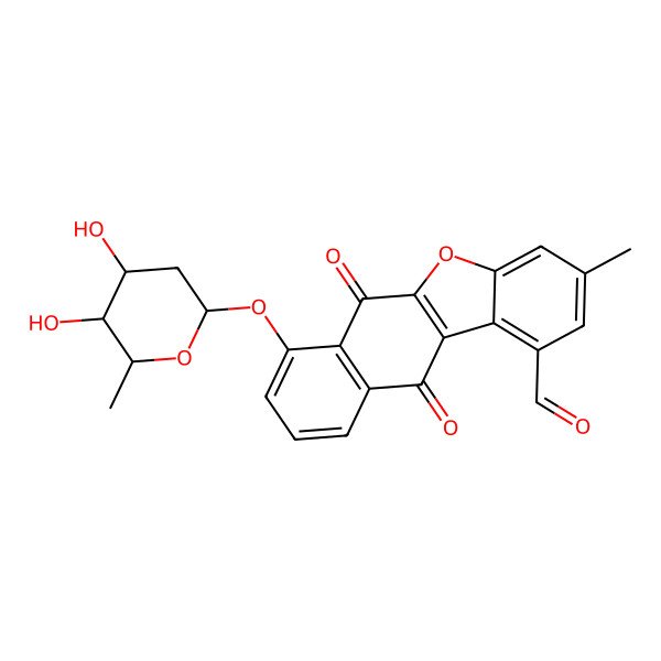 2D Structure of 7-[(2S,4S,5R)-4,5-dihydroxy-6-methyloxan-2-yl]oxy-3-methyl-6,11-dioxonaphtho[2,3-b][1]benzofuran-1-carbaldehyde