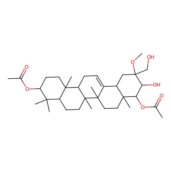 2D Structure of [9-Acetyloxy-10-hydroxy-11-(hydroxymethyl)-11-methoxy-4,4,6a,6b,8a,14b-hexamethyl-1,2,3,4a,5,6,7,8,9,10,12,12a,14,14a-tetradecahydropicen-3-yl] acetate