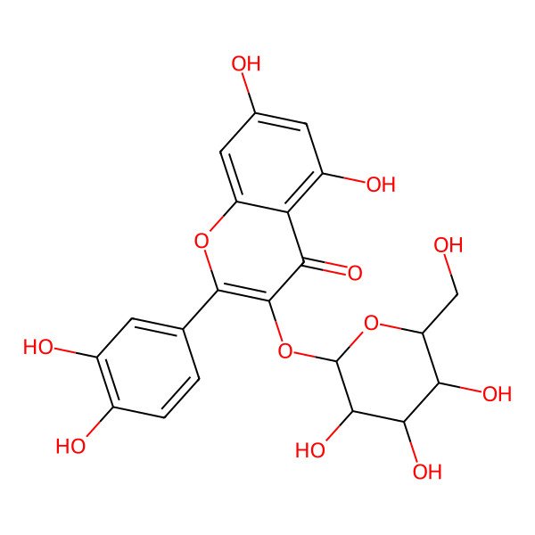 2D Structure of 2-(3,4-dihydroxyphenyl)-5,7-dihydroxy-3-[(2R,3R,5S)-3,4,5-trihydroxy-6-(hydroxymethyl)oxan-2-yl]oxychromen-4-one