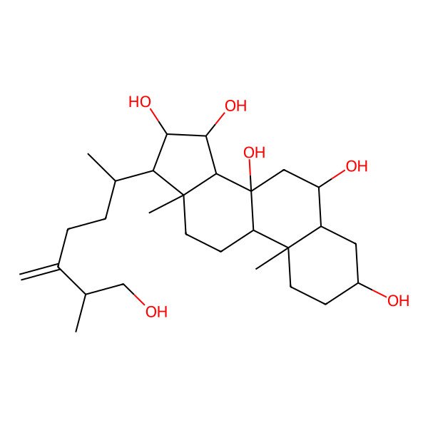 2D Structure of (3S,5S,6S,8S,9R,10S,13R,14S,15S,16R,17R)-17-[(2R,6S)-7-hydroxy-6-methyl-5-methylideneheptan-2-yl]-10,13-dimethyl-1,2,3,4,5,6,7,9,11,12,14,15,16,17-tetradecahydrocyclopenta[a]phenanthrene-3,6,8,15,16-pentol