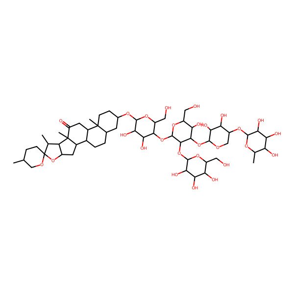 2D Structure of 16-[5-[4-[3,4-Dihydroxy-5-(3,4,5-trihydroxy-6-methyloxan-2-yl)oxyoxan-2-yl]oxy-5-hydroxy-6-(hydroxymethyl)-3-[3,4,5-trihydroxy-6-(hydroxymethyl)oxan-2-yl]oxyoxan-2-yl]oxy-3,4-dihydroxy-6-(hydroxymethyl)oxan-2-yl]oxy-5',7,9,13-tetramethylspiro[5-oxapentacyclo[10.8.0.02,9.04,8.013,18]icosane-6,2'-oxane]-10-one