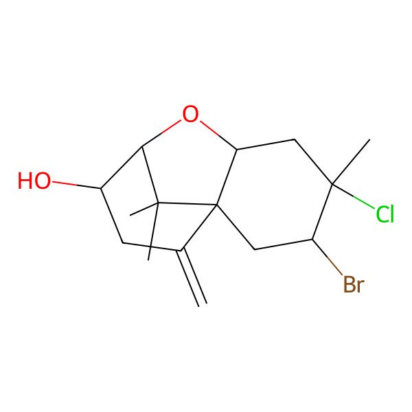 2D Structure of (1S,3S,4R,6S,8S,9R)-3-bromo-4-chloro-4,12,12-trimethyl-11-methylidene-7-oxatricyclo[6.3.1.01,6]dodecan-9-ol