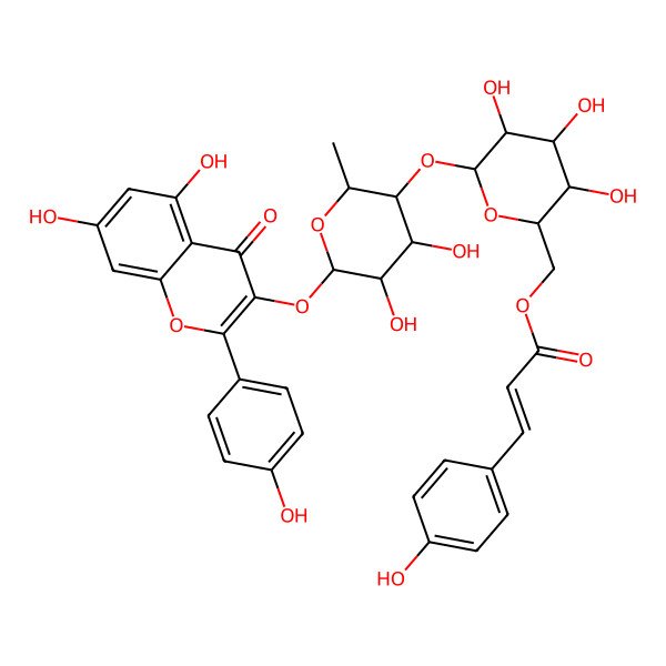 2D Structure of [(2S,3R,4R,5S,6R)-6-[(2R,3R,4R,5R,6S)-6-[5,7-dihydroxy-2-(4-hydroxyphenyl)-4-oxochromen-3-yl]oxy-4,5-dihydroxy-2-methyloxan-3-yl]oxy-3,4,5-trihydroxyoxan-2-yl]methyl (E)-3-(4-hydroxyphenyl)prop-2-enoate