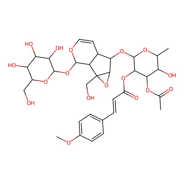 2D Structure of [(3R,4R,5S,6S)-4-acetyloxy-5-hydroxy-2-[[(1S,2S,4S,5S,6R,10S)-2-(hydroxymethyl)-10-[(3R,4S,5S,6R)-3,4,5-trihydroxy-6-(hydroxymethyl)oxan-2-yl]oxy-3,9-dioxatricyclo[4.4.0.02,4]dec-7-en-5-yl]oxy]-6-methyloxan-3-yl] (Z)-3-(4-methoxyphenyl)prop-2-enoate