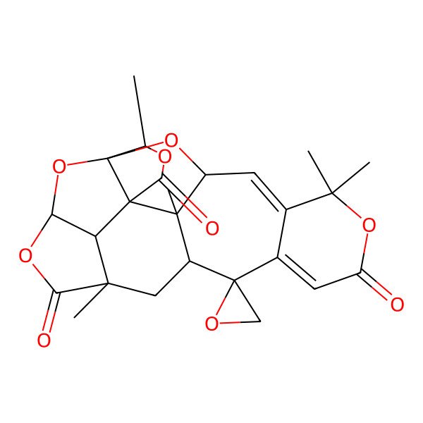 2D Structure of 2,6,6,14,20-Pentamethylspiro[7,16,18,21,24-pentaoxaheptacyclo[12.8.1.13,19.01,19.02,12.05,10.017,23]tetracosa-4,9-diene-11,2'-oxirane]-8,15,22-trione