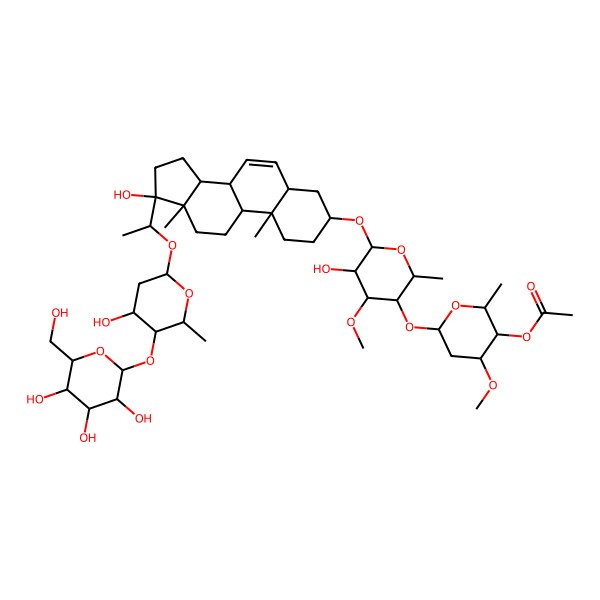 2D Structure of [(2S,3R,4R,6S)-6-[(2R,3S,4R,5R,6R)-5-hydroxy-6-[[(3S,5R,8R,9S,10S,13S,14S,17R)-17-hydroxy-17-[(1S)-1-[(2S,4R,5S,6R)-4-hydroxy-6-methyl-5-[(2S,3R,4S,5S,6R)-3,4,5-trihydroxy-6-(hydroxymethyl)oxan-2-yl]oxyoxan-2-yl]oxyethyl]-10,13-dimethyl-1,2,3,4,5,8,9,11,12,14,15,16-dodecahydrocyclopenta[a]phenanthren-3-yl]oxy]-4-methoxy-2-methyloxan-3-yl]oxy-4-methoxy-2-methyloxan-3-yl] acetate