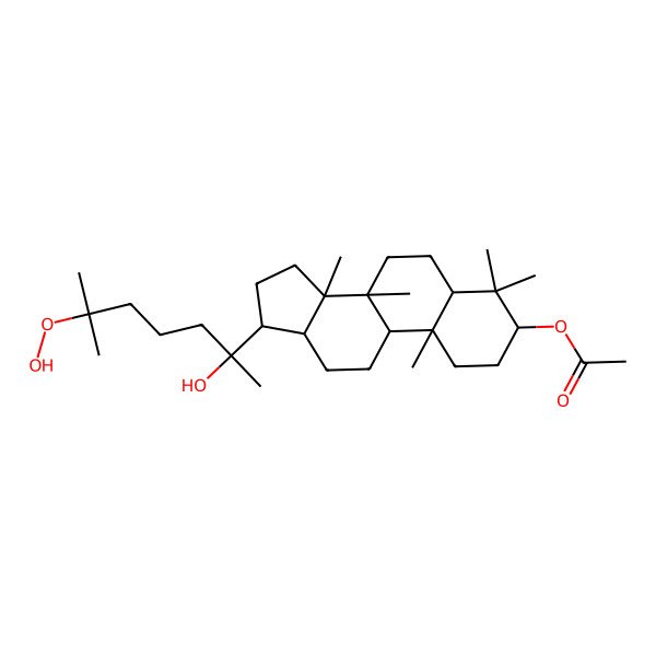 2D Structure of [(3R,5R,8R,9R,10R,13R,14R,17S)-17-[(2S)-6-hydroperoxy-2-hydroxy-6-methylheptan-2-yl]-4,4,8,10,14-pentamethyl-2,3,5,6,7,9,11,12,13,15,16,17-dodecahydro-1H-cyclopenta[a]phenanthren-3-yl] acetate