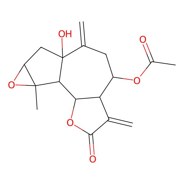 2D Structure of (10-Hydroxy-14-methyl-5,9-dimethylidene-4-oxo-3,13-dioxatetracyclo[8.4.0.02,6.012,14]tetradecan-7-yl) acetate