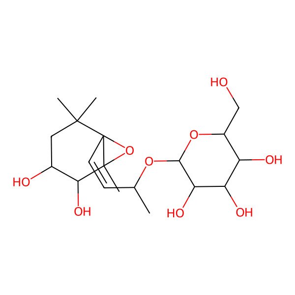 2D Structure of (2R,3R,4S,5S,6R)-2-[(E,2S)-4-[(1S,4S,5S,6R)-4,5-dihydroxy-2,2,6-trimethyl-7-oxabicyclo[4.1.0]heptan-1-yl]but-3-en-2-yl]oxy-6-(hydroxymethyl)oxane-3,4,5-triol