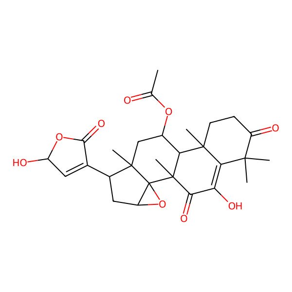 2D Structure of [(1R,2R,4R,6R,7S,9S,10R,11R)-17-hydroxy-6-[(2R)-2-hydroxy-5-oxo-2H-furan-4-yl]-1,7,11,15,15-pentamethyl-14,18-dioxo-3-oxapentacyclo[8.8.0.02,4.02,7.011,16]octadec-16-en-9-yl] acetate