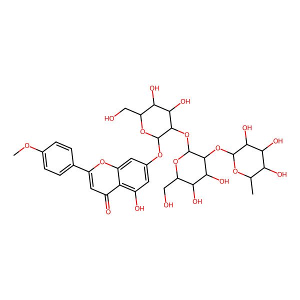 2D Structure of 7-[3-[4,5-Dihydroxy-6-(hydroxymethyl)-3-(3,4,5-trihydroxy-6-methyloxan-2-yl)oxyoxan-2-yl]oxy-4,5-dihydroxy-6-(hydroxymethyl)oxan-2-yl]oxy-5-hydroxy-2-(4-methoxyphenyl)chromen-4-one