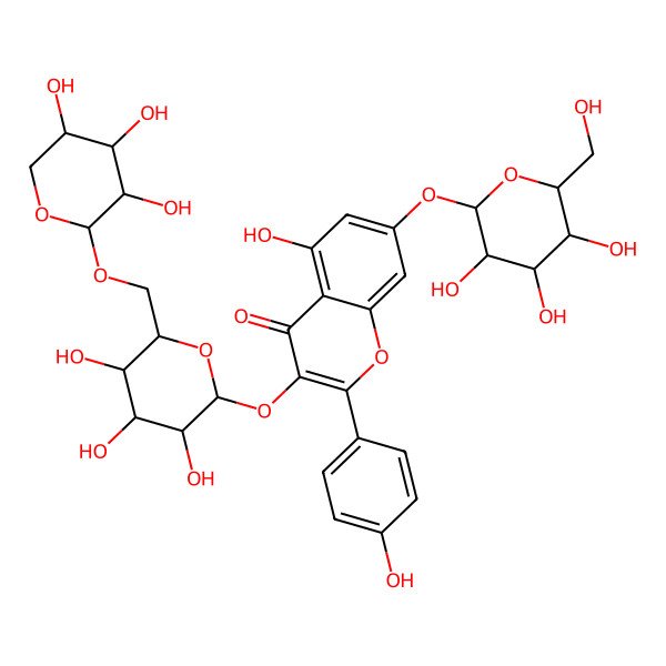 2D Structure of 5-hydroxy-2-(4-hydroxyphenyl)-7-[(2S,3R,4S,5S,6R)-3,4,5-trihydroxy-6-(hydroxymethyl)oxan-2-yl]oxy-3-[(2S,3R,4S,5S,6R)-3,4,5-trihydroxy-6-[[(2S,3R,4S,5S)-3,4,5-trihydroxyoxan-2-yl]oxymethyl]oxan-2-yl]oxychromen-4-one