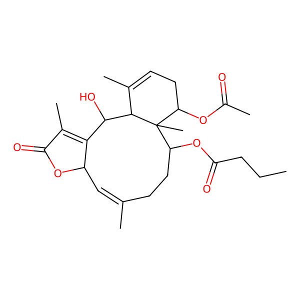 2D Structure of [(1S,2R,7S,8Z,12R,13S,14S)-14-acetyloxy-2-hydroxy-4,9,13,17-tetramethyl-5-oxo-6-oxatricyclo[11.4.0.03,7]heptadeca-3,8,16-trien-12-yl] butanoate