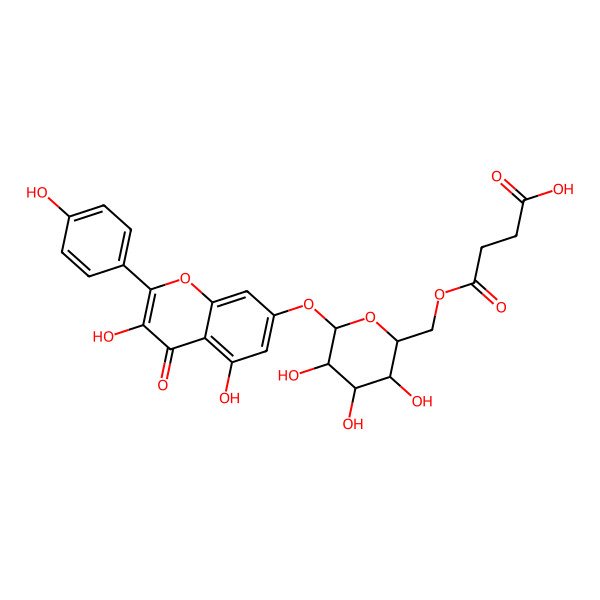 2D Structure of 4-[[(2S,3S,4S,5S,6S)-6-[3,5-dihydroxy-2-(4-hydroxyphenyl)-4-oxochromen-7-yl]oxy-3,4,5-trihydroxyoxan-2-yl]methoxy]-4-oxobutanoic acid