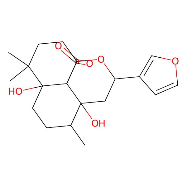 2D Structure of 3-(furan-3-yl)-4a,7a-dihydroxy-5,8,8-trimethyl-4,5,6,7,9,10-hexahydro-3H-benzo[i]isochromene-1,11-dione