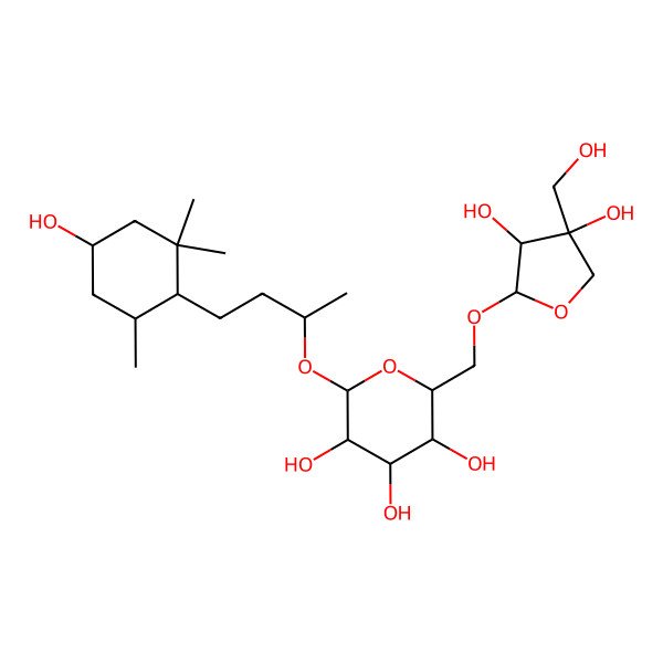 2D Structure of 2-[[3,4-Dihydroxy-4-(hydroxymethyl)oxolan-2-yl]oxymethyl]-6-[4-(4-hydroxy-2,2,6-trimethylcyclohexyl)butan-2-yloxy]oxane-3,4,5-triol