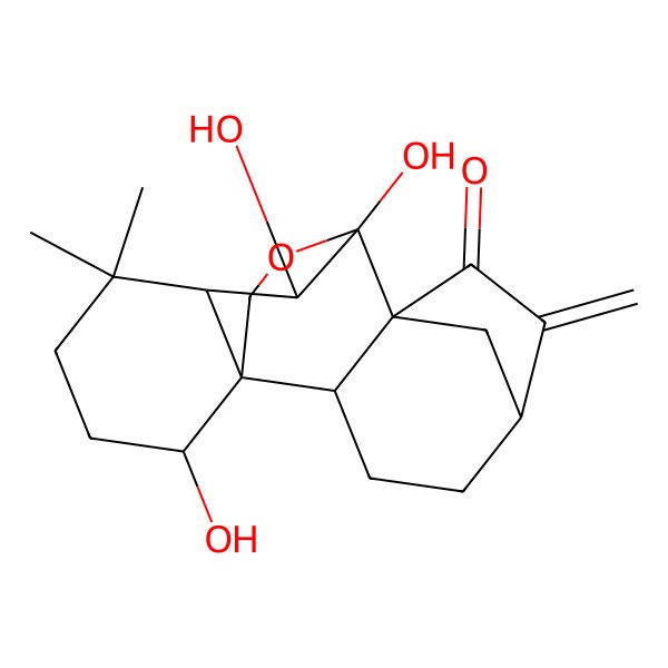 2D Structure of 9,10,15-Trihydroxy-12,12-dimethyl-6-methylidene-17-oxapentacyclo[7.6.2.15,8.01,11.02,8]octadecan-7-one