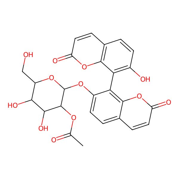 2D Structure of [4,5-Dihydroxy-6-(hydroxymethyl)-2-[8-(7-hydroxy-2-oxochromen-8-yl)-2-oxochromen-7-yl]oxyoxan-3-yl] acetate