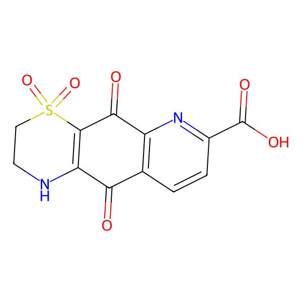 2D Structure of 4,4,5,10-tetraoxo-2,3-dihydro-1H-pyrido[3,2-g][1,4]benzothiazine-7-carboxylic acid