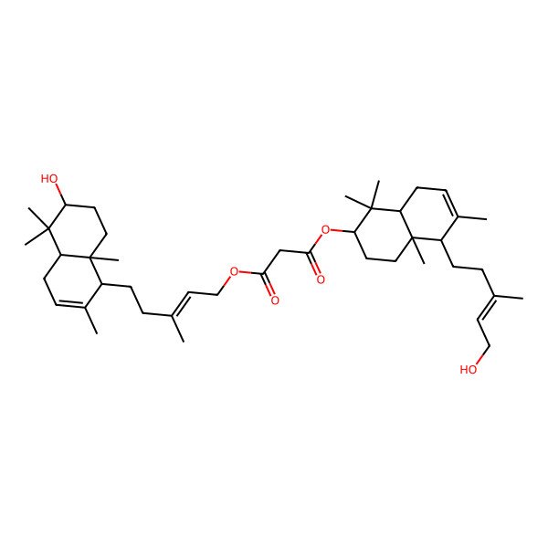 2D Structure of 1-O-[(E)-5-[(1R,4aS,6S,8aS)-6-hydroxy-2,5,5,8a-tetramethyl-1,4,4a,6,7,8-hexahydronaphthalen-1-yl]-3-methylpent-2-enyl] 3-O-[(2S,4aS,5R,8aS)-5-[(E)-5-hydroxy-3-methylpent-3-enyl]-1,1,4a,6-tetramethyl-2,3,4,5,8,8a-hexahydronaphthalen-2-yl] propanedioate