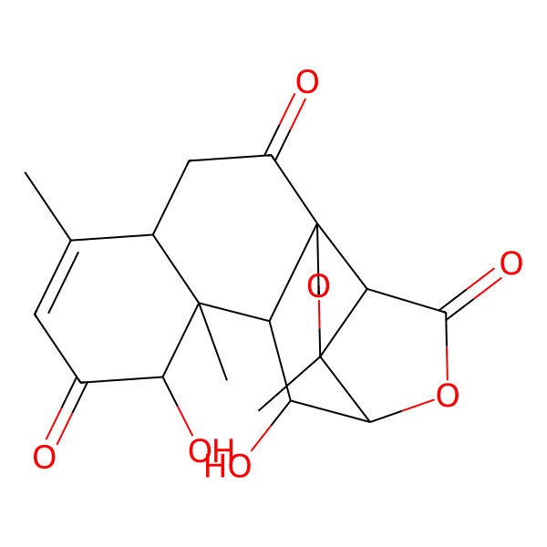 2D Structure of (1S,4R,5S,8R,9S,10S,11R,12S,16R)-9,12-dihydroxy-4,11,15-trimethyl-3,7-dioxapentacyclo[8.8.0.01,5.04,8.011,16]octadec-14-ene-6,13,18-trione