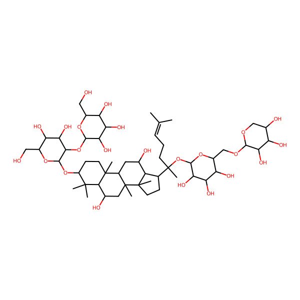 2D Structure of (2S,3R,4S,5S,6R)-2-[(2R,3R,4S,5S,6R)-2-[[(3S,5R,6S,8R,9R,10R,12R,13R,14R,17S)-6,12-dihydroxy-4,4,8,10,14-pentamethyl-17-[(2S)-6-methyl-2-[(2S,3R,4S,5S,6R)-3,4,5-trihydroxy-6-[[(2S,3R,4S,5S)-3,4,5-trihydroxyoxan-2-yl]oxymethyl]oxan-2-yl]oxyhept-5-en-2-yl]-2,3,5,6,7,9,11,12,13,15,16,17-dodecahydro-1H-cyclopenta[a]phenanthren-3-yl]oxy]-4,5-dihydroxy-6-(hydroxymethyl)oxan-3-yl]oxy-6-(hydroxymethyl)oxane-3,4,5-triol