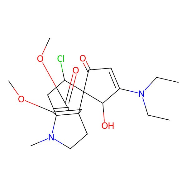 2D Structure of 11-Chloro-3'-(diethylamino)-4'-hydroxy-4,5-dimethoxy-7-methylspiro[7-azatricyclo[4.3.3.01,6]dodec-4-ene-10,5'-cyclopent-2-ene]-1',3-dione