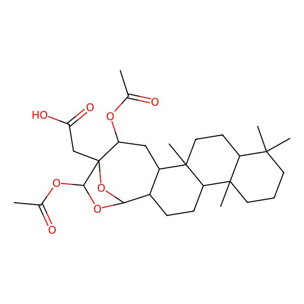 2D Structure of 2-(17,19-Diacetyloxy-6,10,10,14-tetramethyl-20,21-dioxapentacyclo[16.2.1.02,15.05,14.06,11]henicosan-18-yl)acetic acid