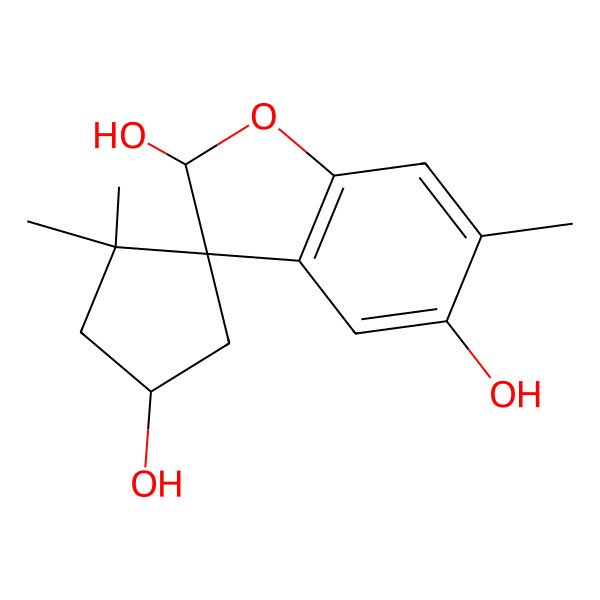 2D Structure of 4',4',6-trimethylspiro[2H-1-benzofuran-3,3'-cyclopentane]-1',2,5-triol