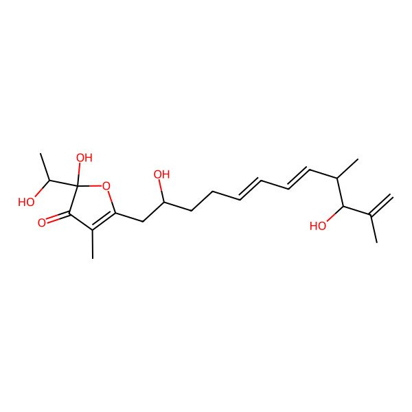 2D Structure of 5-(2,10-Dihydroxy-9,11-dimethyldodeca-5,7,11-trienyl)-2-hydroxy-2-(1-hydroxyethyl)-4-methylfuran-3-one