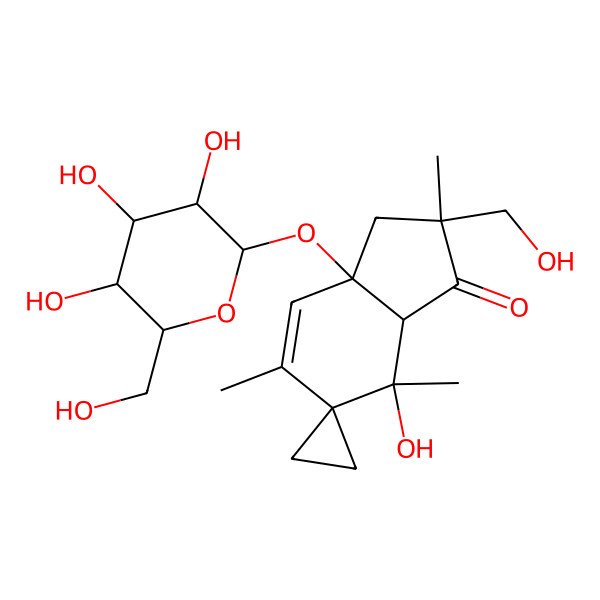 2D Structure of (2S,3aR,7S,7aR)-7-hydroxy-2-(hydroxymethyl)-2,5,7-trimethyl-3a-[(2S,3R,4S,5S,6R)-3,4,5-trihydroxy-6-(hydroxymethyl)oxan-2-yl]oxyspiro[3,7a-dihydroindene-6,1'-cyclopropane]-1-one
