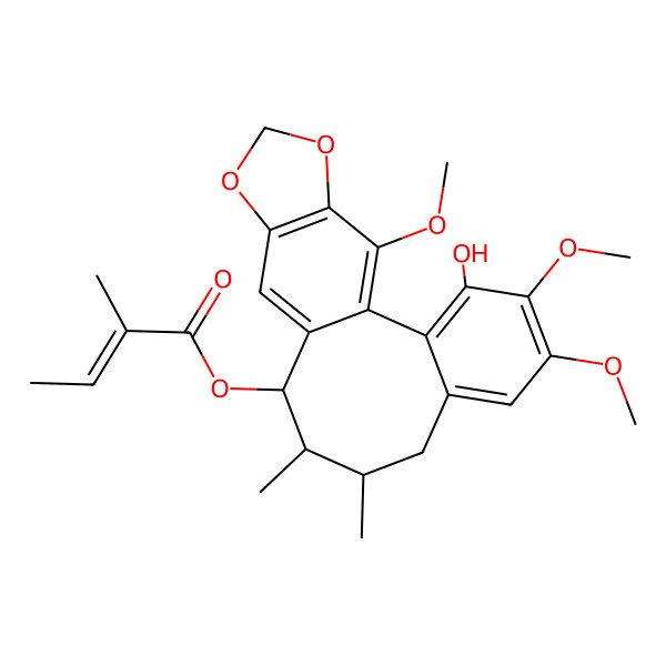 2D Structure of (3-Hydroxy-4,5,19-trimethoxy-9,10-dimethyl-15,17-dioxatetracyclo[10.7.0.02,7.014,18]nonadeca-1(19),2,4,6,12,14(18)-hexaen-11-yl) 2-methylbut-2-enoate