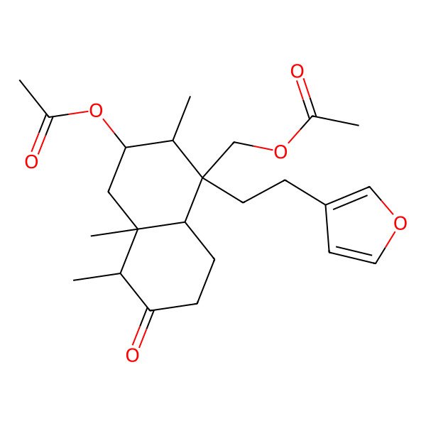 2D Structure of [(1S,2S,3R,4aR,5R,8aS)-3-acetyloxy-1-[2-(furan-3-yl)ethyl]-2,4a,5-trimethyl-6-oxo-3,4,5,7,8,8a-hexahydro-2H-naphthalen-1-yl]methyl acetate