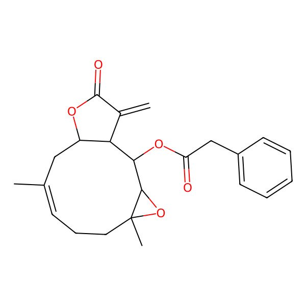 2D Structure of [(1R,2S,3R,5S,8E,11S)-5,9-dimethyl-14-methylidene-13-oxo-4,12-dioxatricyclo[9.3.0.03,5]tetradec-8-en-2-yl] 2-phenylacetate