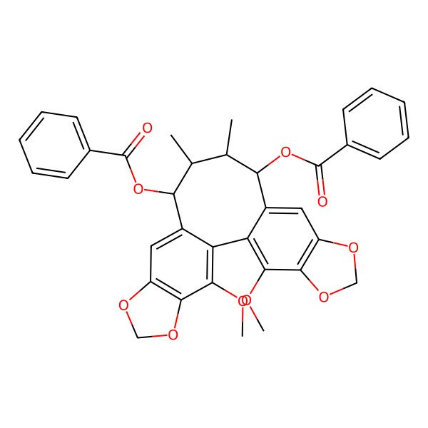 2D Structure of [(11R,12S,13R,14S)-14-benzoyloxy-3,22-dimethoxy-12,13-dimethyl-5,7,18,20-tetraoxapentacyclo[13.7.0.02,10.04,8.017,21]docosa-1(22),2,4(8),9,15,17(21)-hexaen-11-yl] benzoate