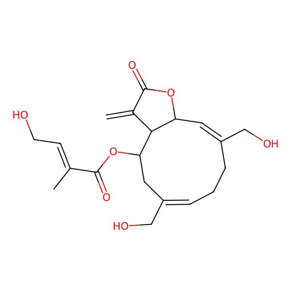 2D Structure of [6,10-Bis(hydroxymethyl)-3-methylidene-2-oxo-3a,4,5,8,9,11a-hexahydrocyclodeca[b]furan-4-yl] 4-hydroxy-2-methylbut-2-enoate