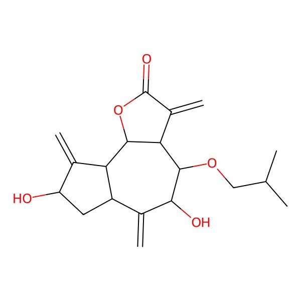 2D Structure of 5,8-Dihydroxy-3,6,9-trimethylidene-4-(2-methylpropoxy)-3a,4,5,6a,7,8,9a,9b-octahydroazuleno[4,5-b]furan-2-one