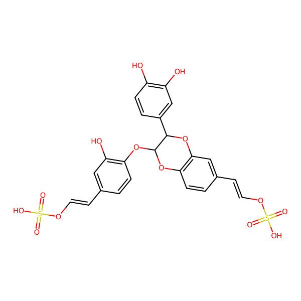 2D Structure of [(E)-2-[3-(3,4-dihydroxyphenyl)-2-[2-hydroxy-4-[(E)-2-sulfooxyethenyl]phenoxy]-2,3-dihydro-1,4-benzodioxin-6-yl]ethenyl] hydrogen sulfate