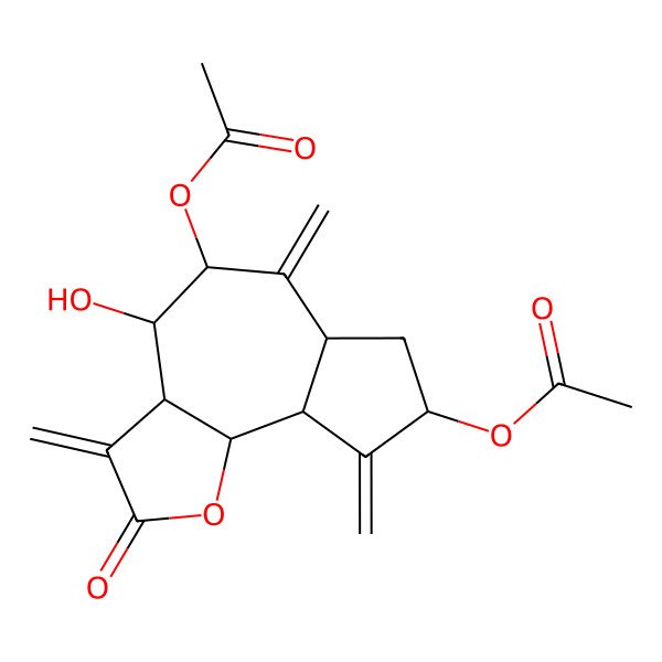 2D Structure of [(3aR,4R,5R,6aR,8S,9aR,9bR)-5-acetyloxy-4-hydroxy-3,6,9-trimethylidene-2-oxo-3a,4,5,6a,7,8,9a,9b-octahydroazuleno[4,5-b]furan-8-yl] acetate