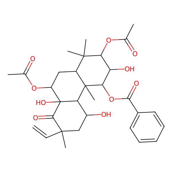 2D Structure of [(2R,3R,4S,4aR,4bR,5S,7S,8aS,9S,10aR)-2,9-diacetyloxy-7-ethenyl-3,5,8a-trihydroxy-1,1,4a,7-tetramethyl-8-oxo-3,4,4b,5,6,9,10,10a-octahydro-2H-phenanthren-4-yl] benzoate