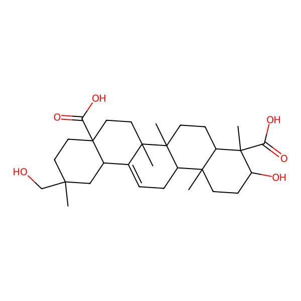 2D Structure of (3S,4R,4aR,6aR,6bS,8aR,11R,12aS,14aR,14bR)-3-hydroxy-11-(hydroxymethyl)-4,6a,6b,11,14b-pentamethyl-1,2,3,4a,5,6,7,8,9,10,12,12a,14,14a-tetradecahydropicene-4,8a-dicarboxylic acid